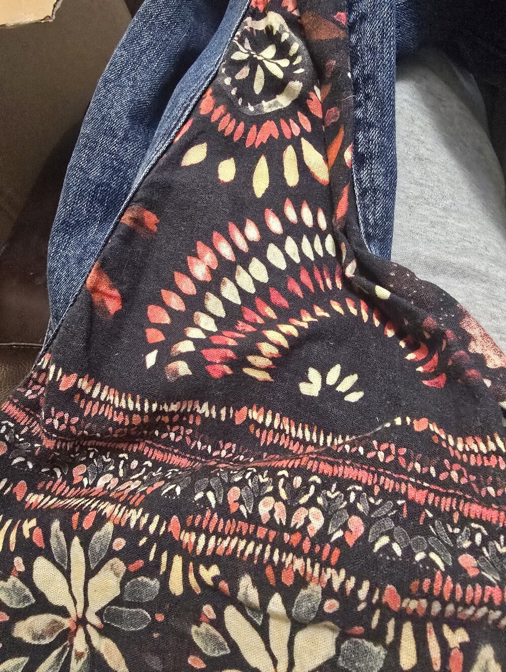 Free People Flared Jeans with Paisley inset (28) - Picture 2 of 10